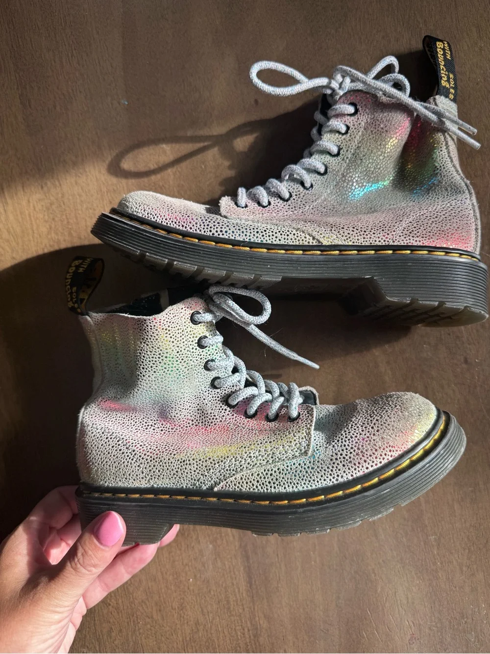 Dr Doc Martens 1460 Junior PascalJ Rainbow Glitter Boots Girls sz 1 Combat Boot